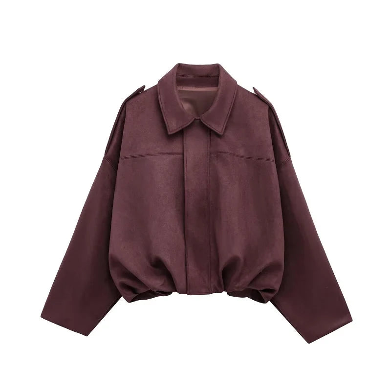 Cream Faux Suede Cropped Bomber