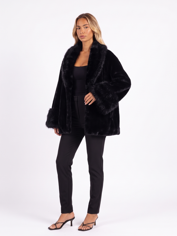 Oversized Faux Fur Open-Front Coat