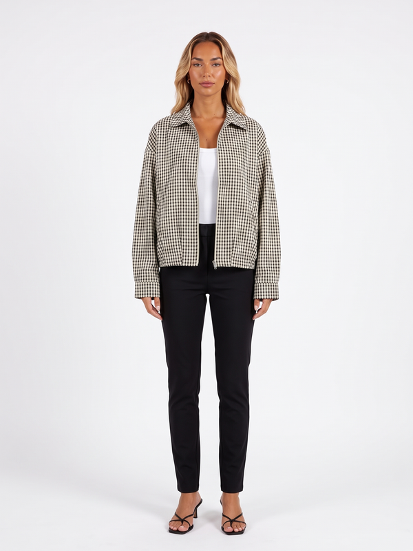 Oversized Gingham Check Cropped Jacket